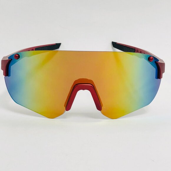 Sports Men Sunglasses Red Mirror Lens Large Frame Half Rim Sking UV400 Fancy New - Picture 3 of 3